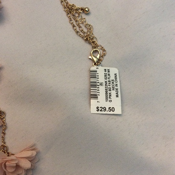 INC NWT Long Gold Beaded Blush Floral Necklace Set - Picture 6 of 9